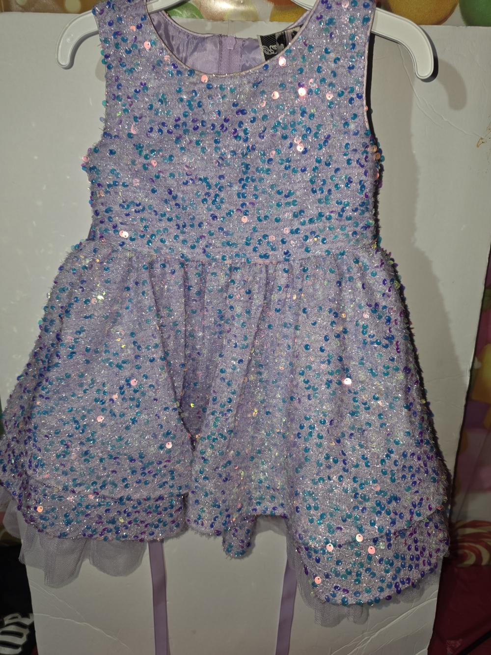 Rare Editions Lavender Sequin Party Dress with Blue Accents